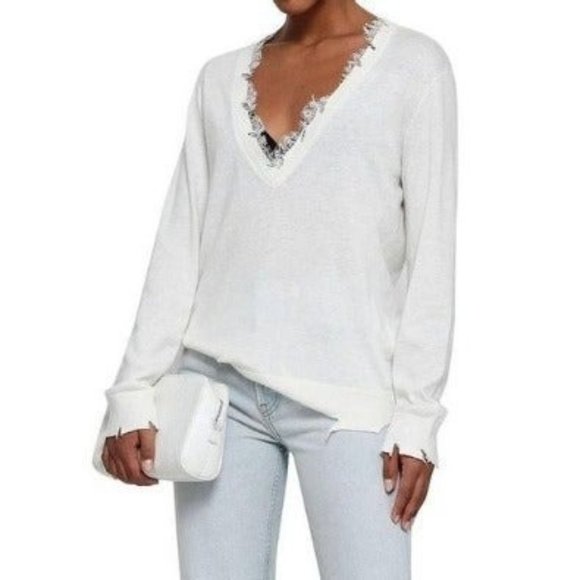 IRO Ivory Distressed Boho Lace Sweater XS/S
